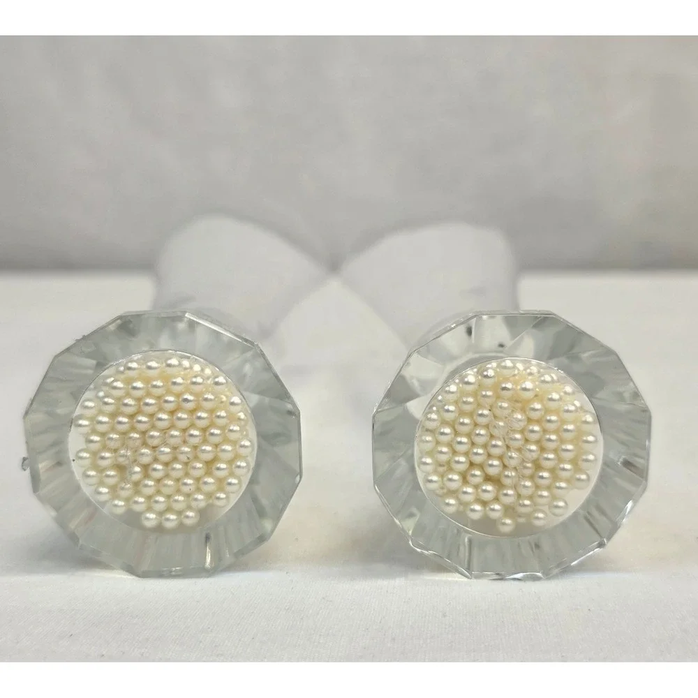 Pair of Faux Pearl Filled Base Champagne Flutes Wedding Toasting Glasses